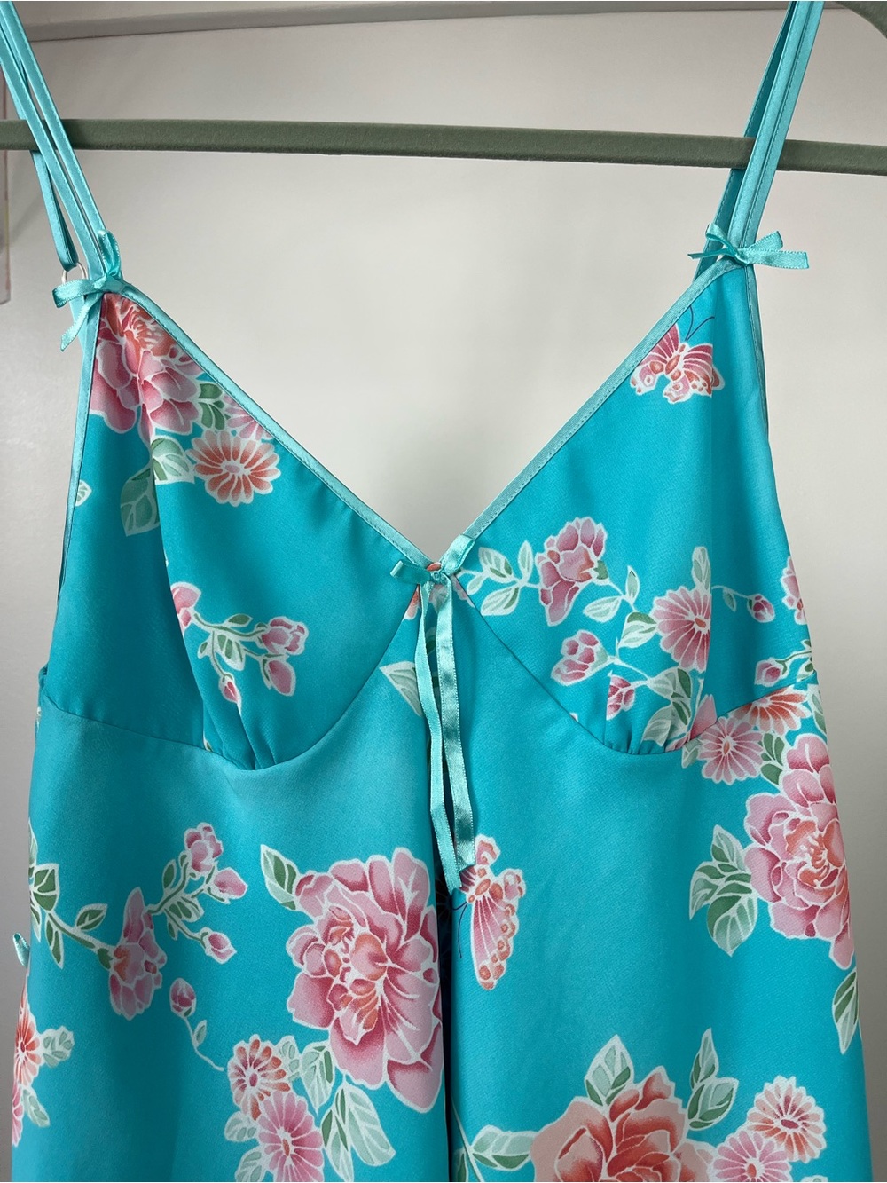 Y2K La Vie En Rose Floral Satin Chemise Slip with Pink Flower Print - Picture 5 of 14